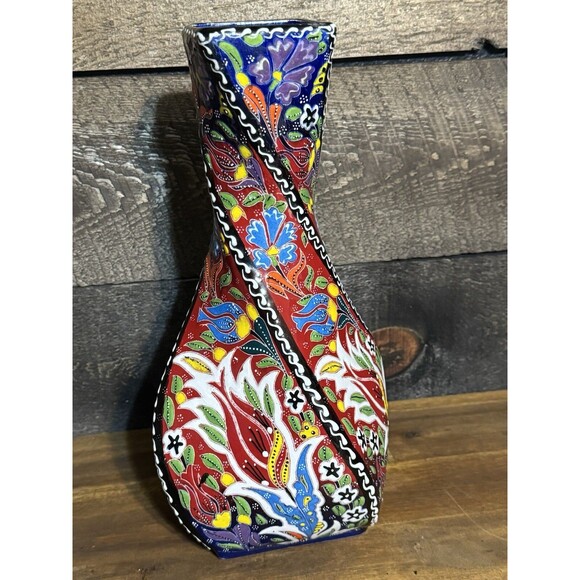 12" Turkish Handmade Twisted Vase Traditional Home Décor Gift Sedef Turkey - Picture 1 of 11